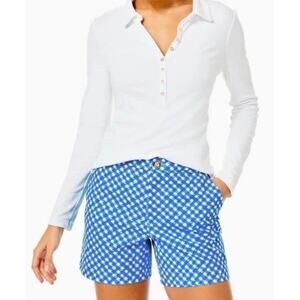 Lilly Pulitzer GRETCHEN SHORTS High Rise 5" Stretch Boca Blue Double Checking 6
